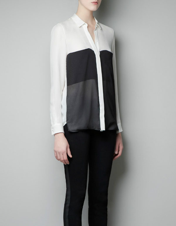 Fashion White-Black Colorblock Blouse Shirts For Women With High Qualtiy