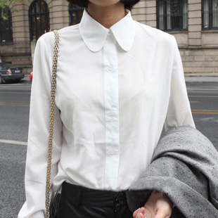 Fashion white chiffon turn-down collar pointed collar o-neck white shirt female shirt