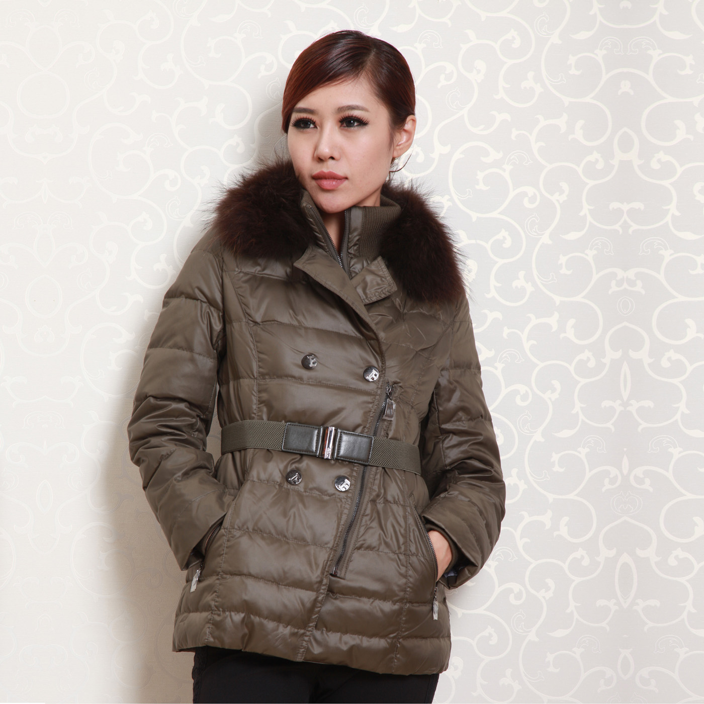 Fashion white duck down coat winter slim women luxury fur collar medium-long jacket lady clothing fashion white duck down coat