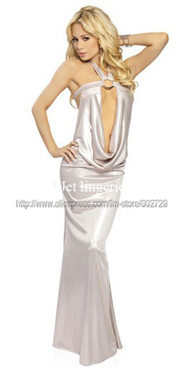 Fashion White Gown Long Dress Metal Loop Decoration Evening Dresses J8354