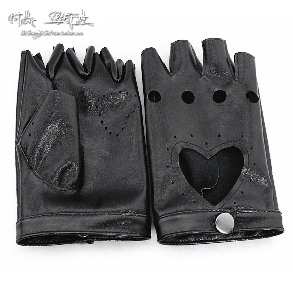 Fashion white semi-finger cutout faux leather gloves