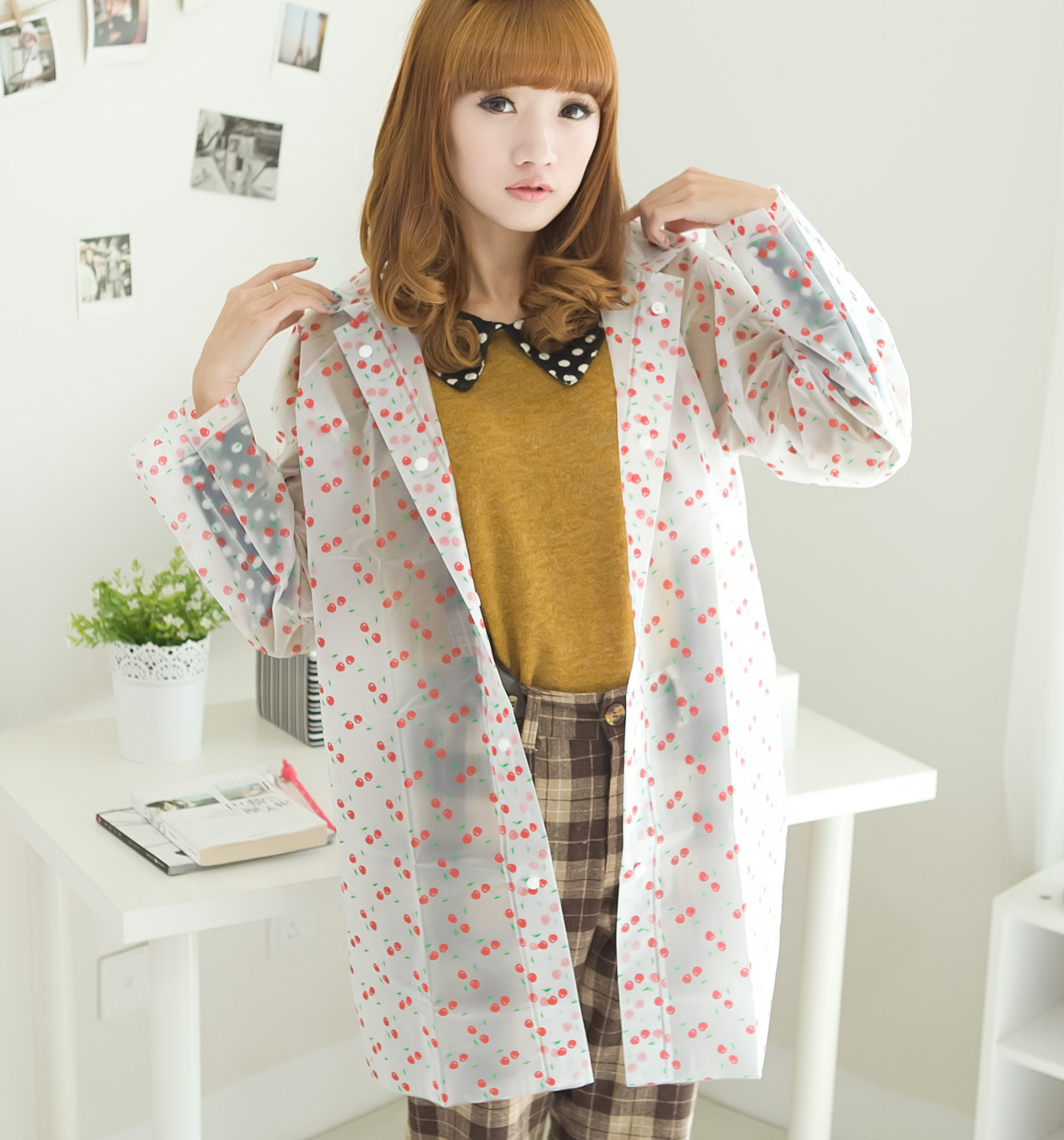 Fashion windproof raincoat pink cherry reina set transparent poncho