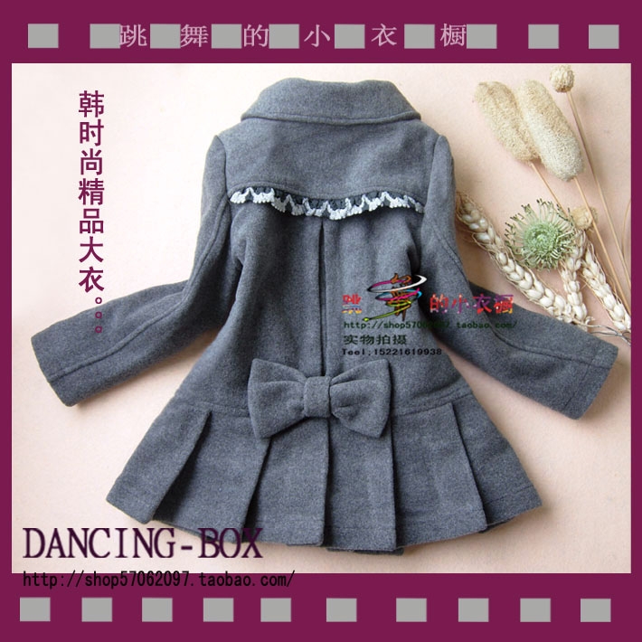 Fashion winter 2013 girls clothing quality woolen overcoat cotton-padded trench outerwear 1018