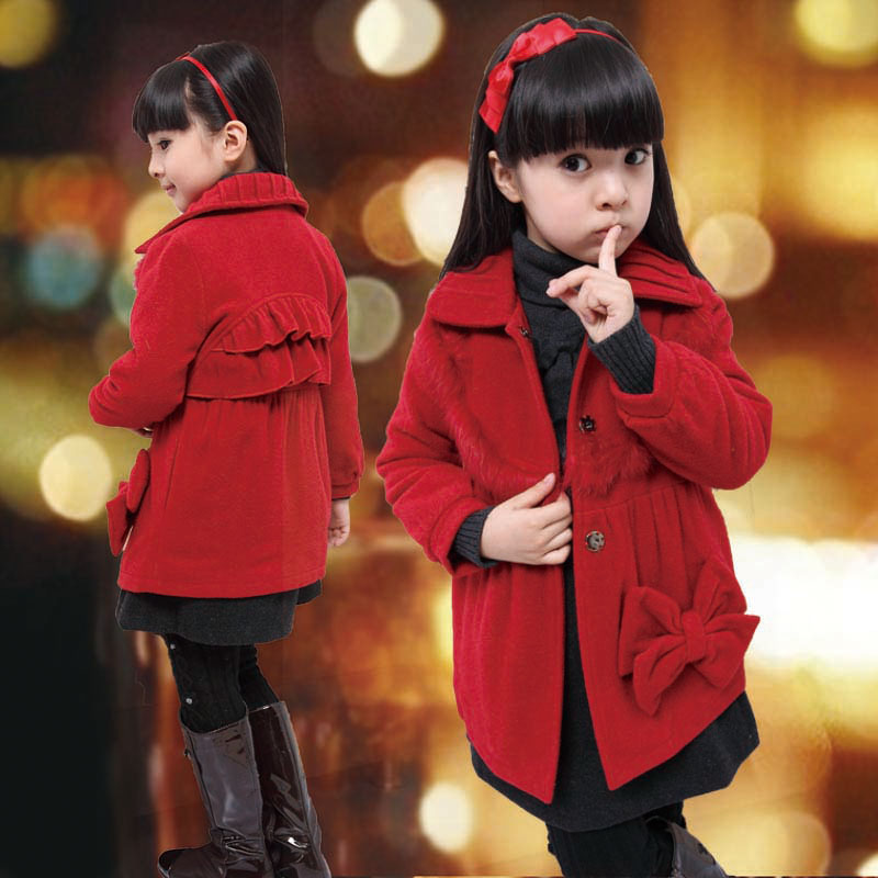 Fashion winter 2013 medium-large girls clothing thickening wool velvet cotton-padded child trench outerwear overcoat
