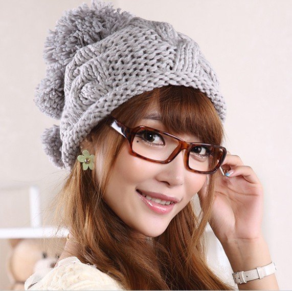 Fashion winter hemming woolen yarn hat knitted cute hat with ball for lady free shipping wholesale