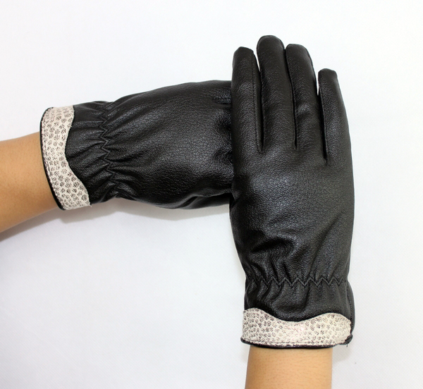 Fashion winter thickening thermal women's faux leather gloves women's gloves