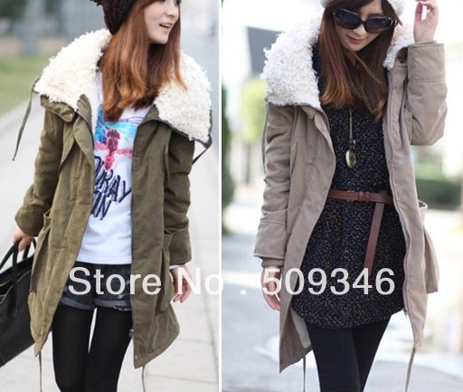 Fashion Winter Warm Women Ladies Cotton Padded Coat Quilted Parka Jacket Khaki Army Green Black M L Free Shipping