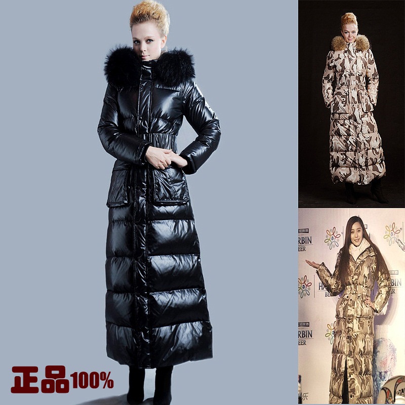 Fashion winter warm X-Long plus size women jacket camouflage luxury large fur collar thickening white duck down parka coat YY151