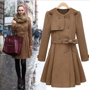 Fashion winter women's 2012 long-sleeve slim double breasted belt medium-long outerwear wool coat