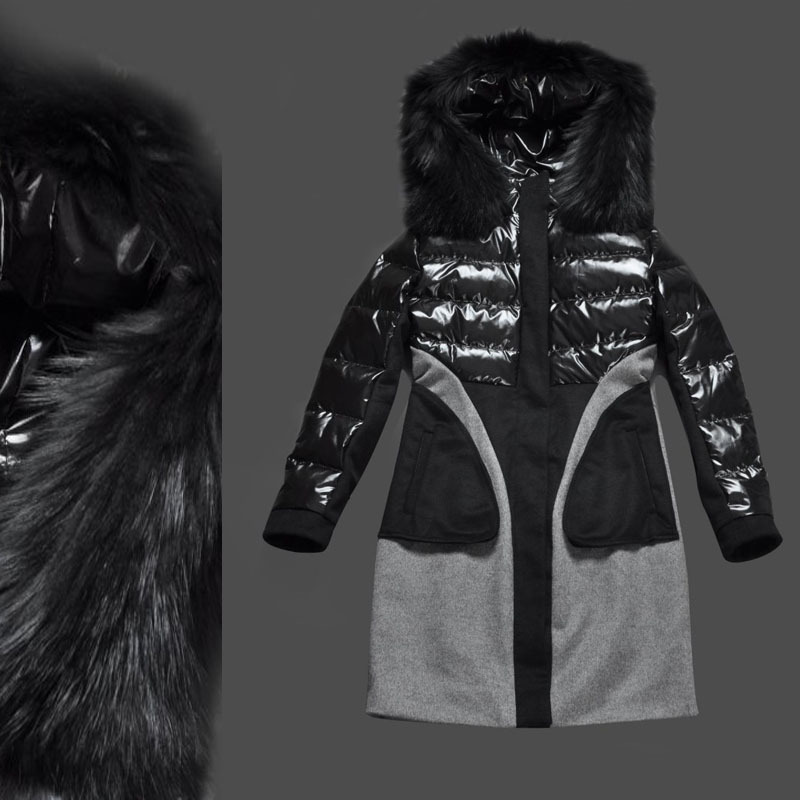 fashion winter women's boutique down coat hooded fox fur slim hip patchwork thick outerwear