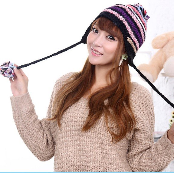 Fashion winter woolen yarn hat with ball knitted cap with ball for lady cute hat free shipping wholesale