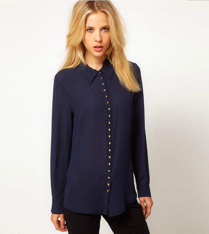 Fashion Woman European Style Rivet Bottons Blouses Elegance Lady Shirts Free Shipping