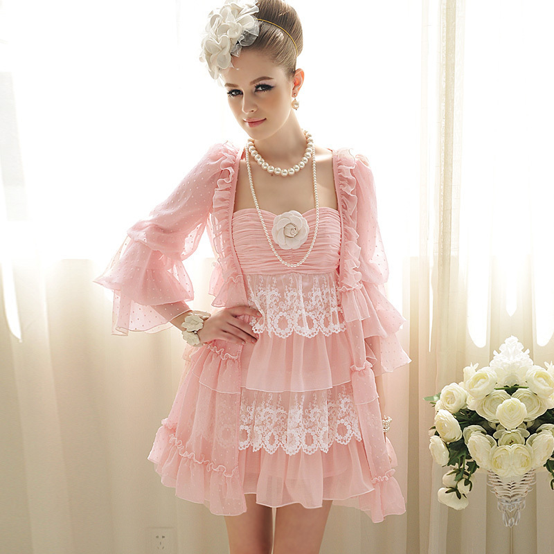 Fashion Woman Pink Ruffle Blouses Chiffon Cape Female Cardigan OL Tops