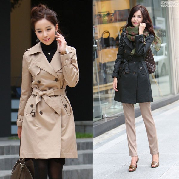 Fashion Women 2 colors Thin Effect Fitting Double Breasted Outwear Wind Trench Ladies Coat Windbreaker Lady #  L034142