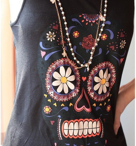 fashion Women 2012 skull skeleton cartoon punk style star like vest tops T-shirt Free Shipping can Drop Free Shipping