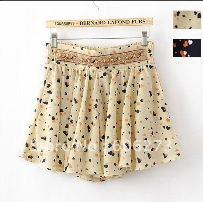 Fashion Women Beaded sequined love heart chiffon Shirts shorts