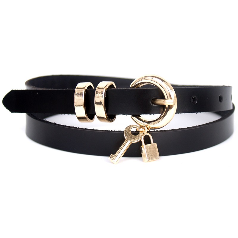 Fashion Women Belt Genuine Leather Strap Cowhide skinny Belt Key Buckle
