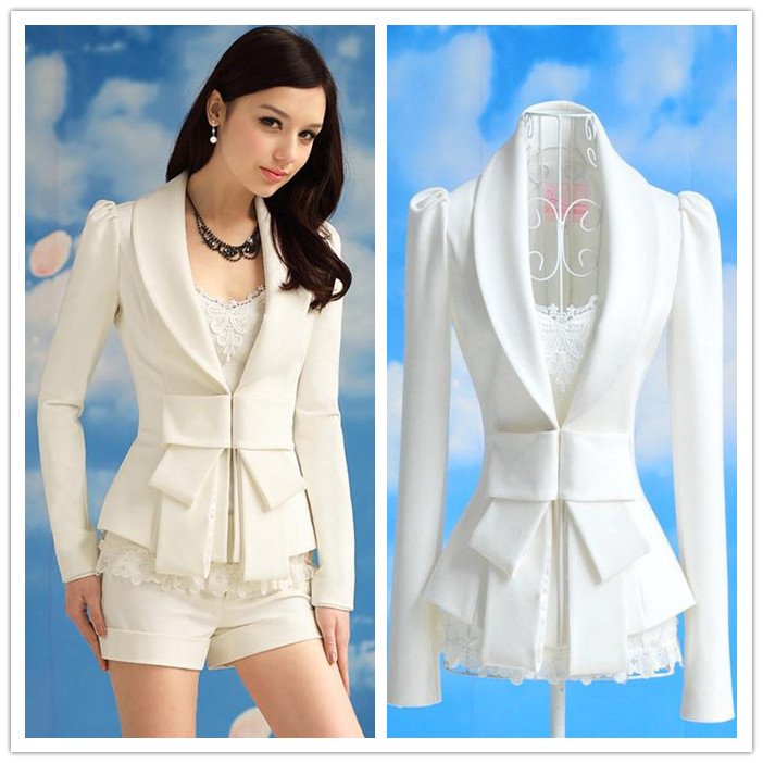 Fashion Women Big Bow Chic Slim Suit Jacket Women's Clothing Free Shipping S-XL White