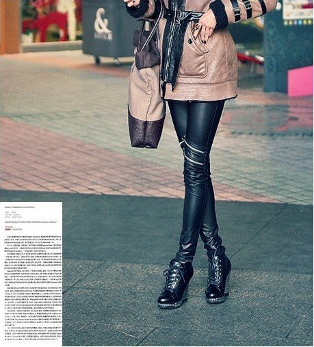 Fashion Women Black Leather Zippers Leggings Skinny Pencil Pants