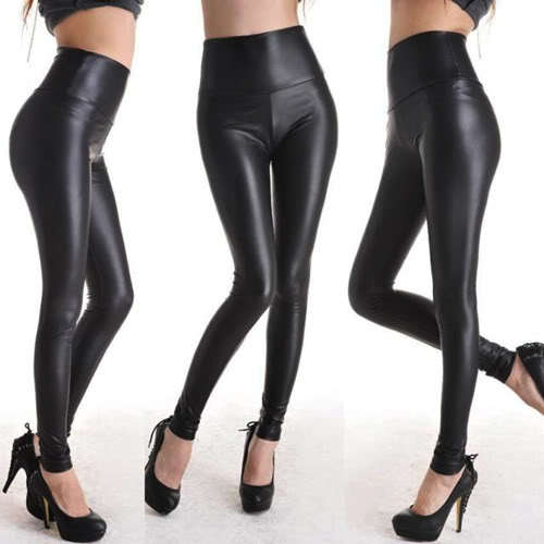 Fashion Women Blue Red Black High Waist Faux Leather Tight Leggings Lady Pants[040233]