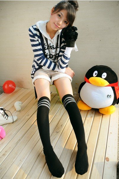 Fashion Women High Knee Leggings Socks With Stripe Pattern20 Pair/Lot+Free shipping