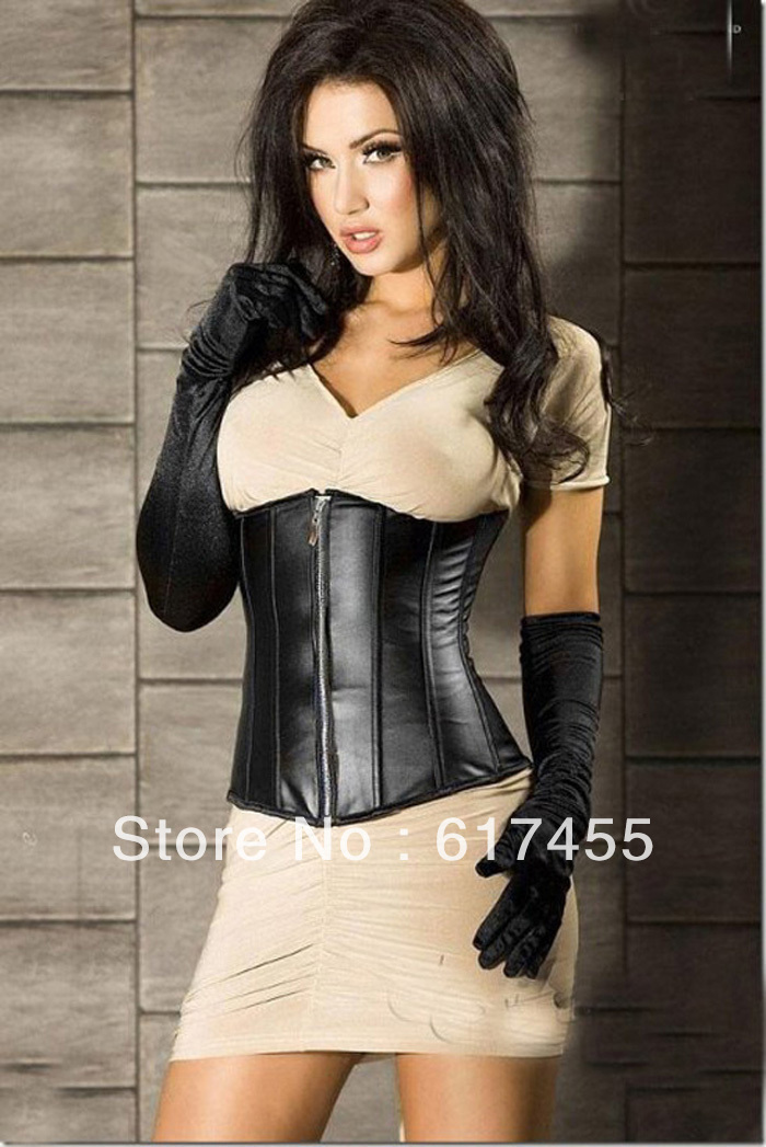 Fashion Women intimates black leather zipper sexy lingerie size S-XL 9261A wholesale