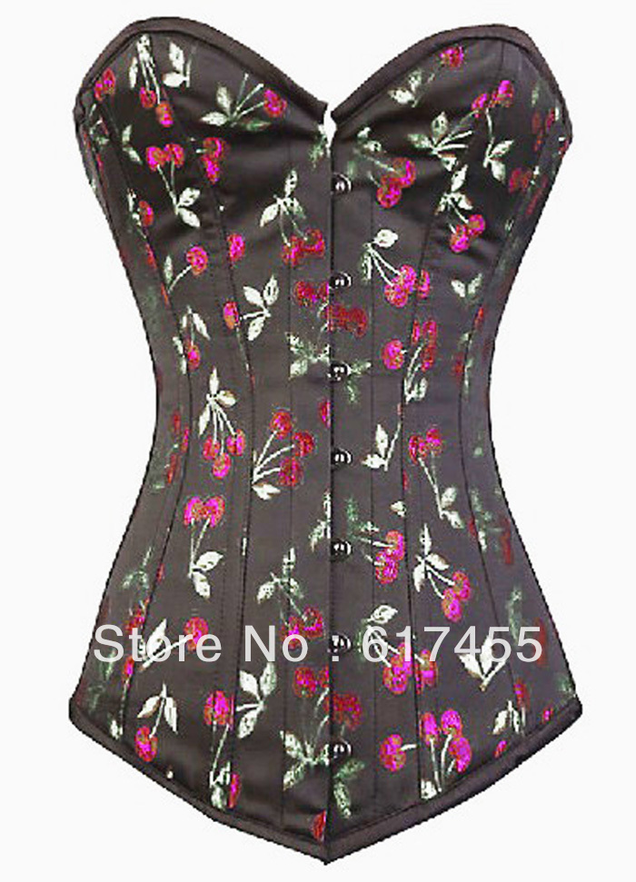 Fashion Women intimates satin  Cherry Pattern Corset  sexy lingerie 2700A