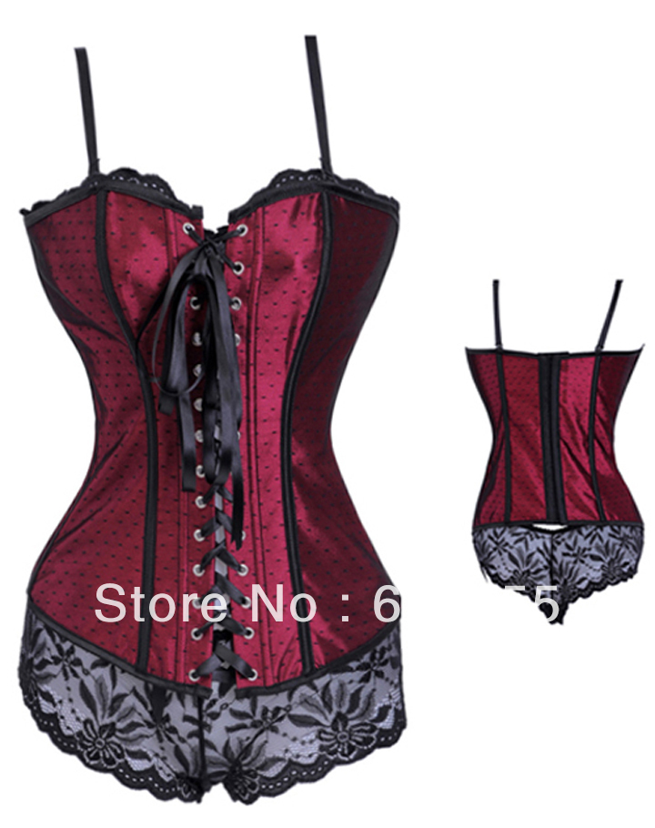 Fashion Women intimates satin lace up sexy lingerie Corset red 28049