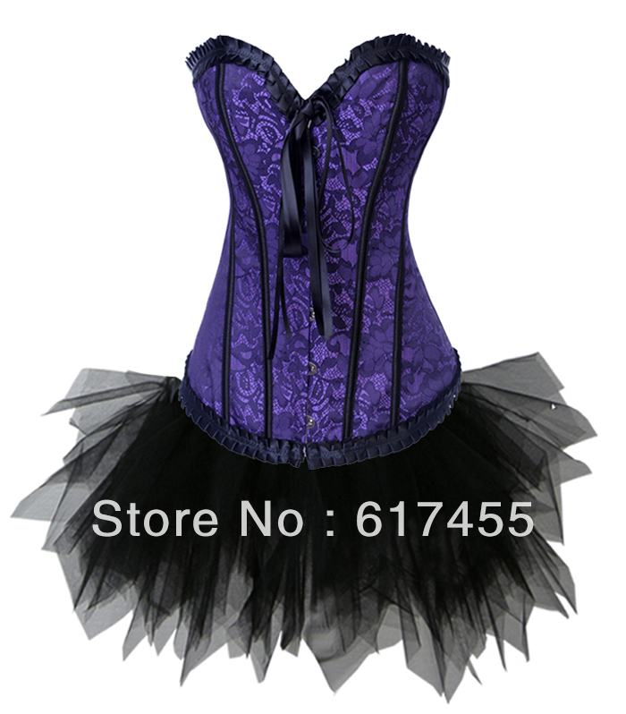 Fashion Women intimates satin sexy lingerie (bustier+underwear+skirt) Corset blue 2805A