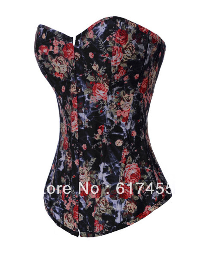 Fashion Women intimates sexy lingerie Classic  Floral Denim Corset Black 2767