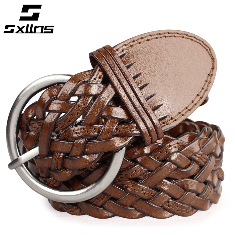 Fashion Women knitted strap genuine leather strap female genuine leather cowhide knitted pin buckle