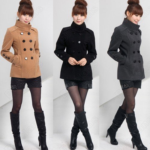 Fashion Women Lady Wool Double-breasted Belt Trench Long Woolen Coat Thick Jacket M-XXL Free Shipping 30625