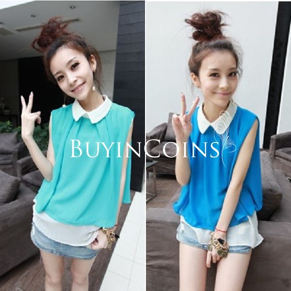 Fashion Women Lapel False Two Pieces Chiffon Top Blouse Bottoming Shirt T2545 [23093|99|01]