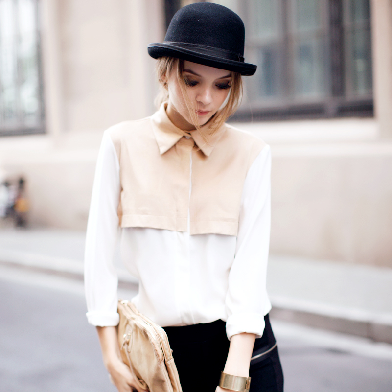 fashion women modern hot  style st . autumn winter suede fabric long-sleeve chiffon shirt two color  12101902
