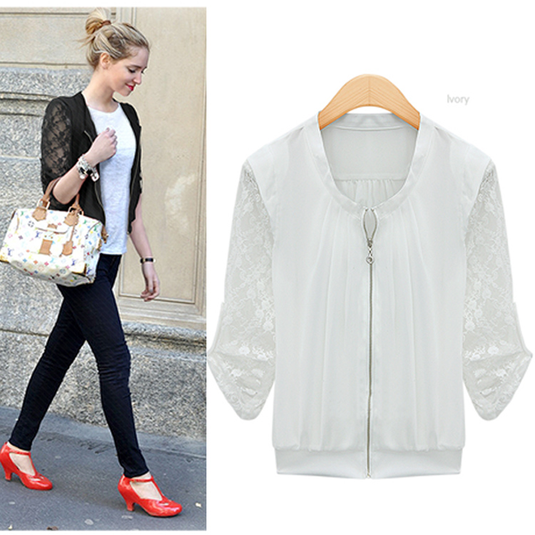 Fashion women's 2012 elegant sweet lace cutout slim coat short jacket 8058