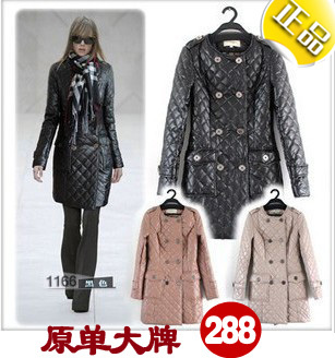 Fashion women's 2012 medium-long slim leather wadded jacket outerwear scarf