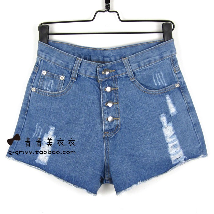 Fashion women's 2012 summer trend loose hole high waist denim shorts Women thin single-shorts 1133