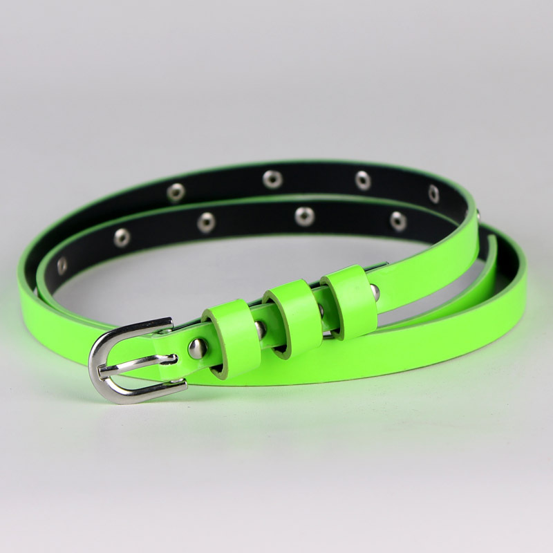 Fashion women's belt rivet decoration ultrafine strap light leather pin buckle candy color neon sweet paragraph