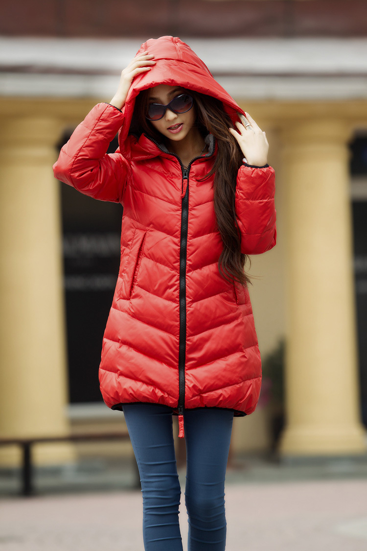 Fashion Women's down coat with a hood medium-long shiny Lady Parkas jacket with hat Free Shipping ND0009
