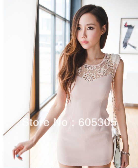 Fashion Women's dress slim behind the embroidered lace dress free Shipping 5058 Hot!!!