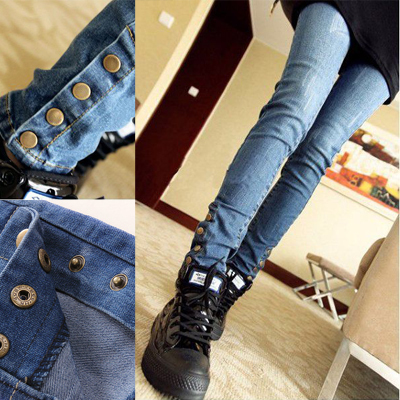 Fashion women's elastic middle waist leisure jeans,rivets denim jeans for the women, free shipping, W153