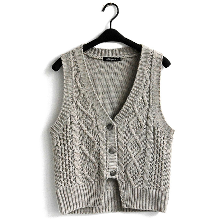 Fashion women's fashion cardigan sweater vest knitting twisted yarn vest