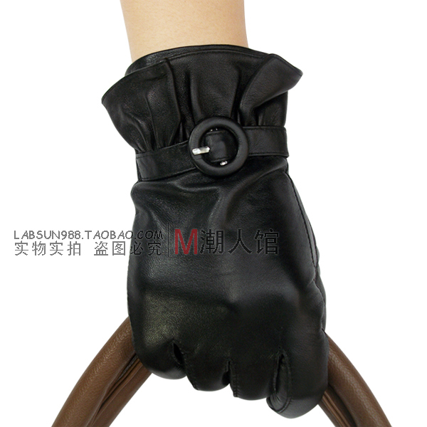 Fashion women's genuine leather cotton gloves small sheepskin women's winter thermal thickening velvet gloves 2013 ,
