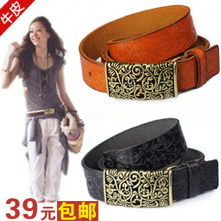 Fashion women's genuine leather strap casual female belt cutout buckle cowhide female strap belt