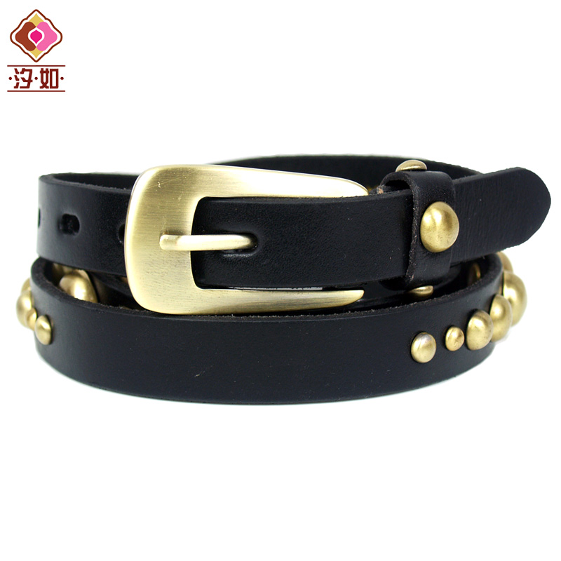 Fashion women's genuine leather strap vintage rivet decoration genuine leather casual pants belt black