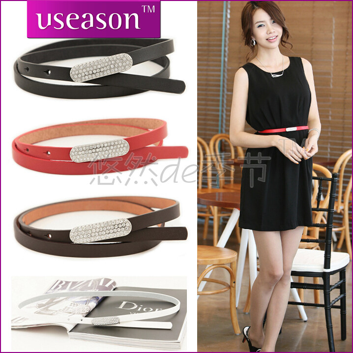 Fashion women's genuine leather thin belt rhinestone all-match female OL outfit personality female belt strap (BL003)