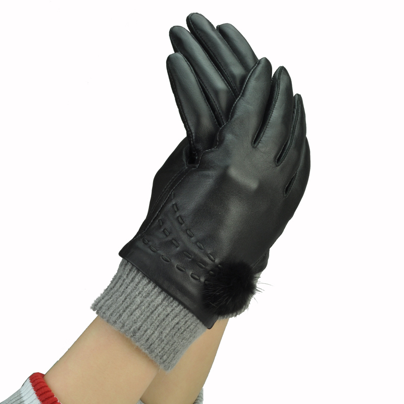 Fashion women's gloves winter thermal sheepskin gloves full genuine leather rabbit fur 956