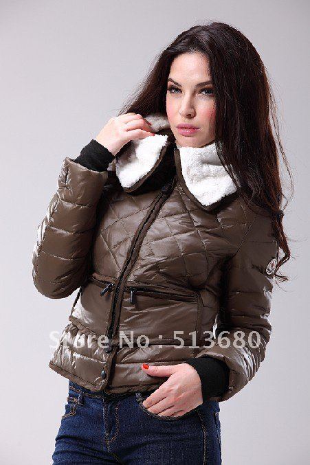 Fashion Women's Grenoble Alsace Sheepskin collar,Lycra windbreaker cuffs,Skipass pocket on sleeve short down coat jacket,XS-XL