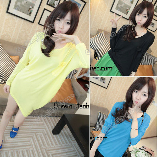 Fashion Women's Ladies Long Sleeve Cute Crew Neck All-Match Solid Color Casual T-Shirt Tops Blouse Free Shipping 0763