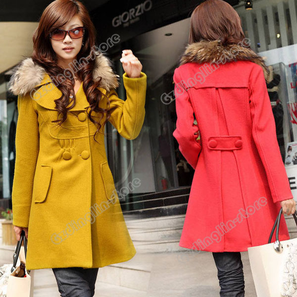 Fashion Women's Ladies OL Clothing Winter Long Sleeve Casual Trench Soild Wool Jacket Coat Overcoat Size S Free Shipping 0067